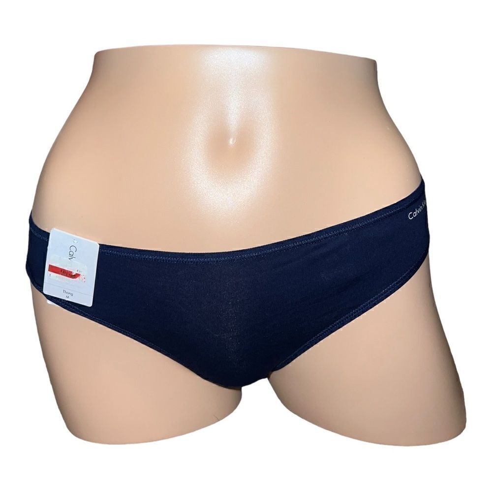 Calvin Klein Womens Navy Cotton Form Thong Underwear QD3643 Medium NWT - Picture 1 of 9